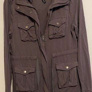 Lord & Taylor Women's dark gray Utility Jacket, detachable hood,  heavy fabric